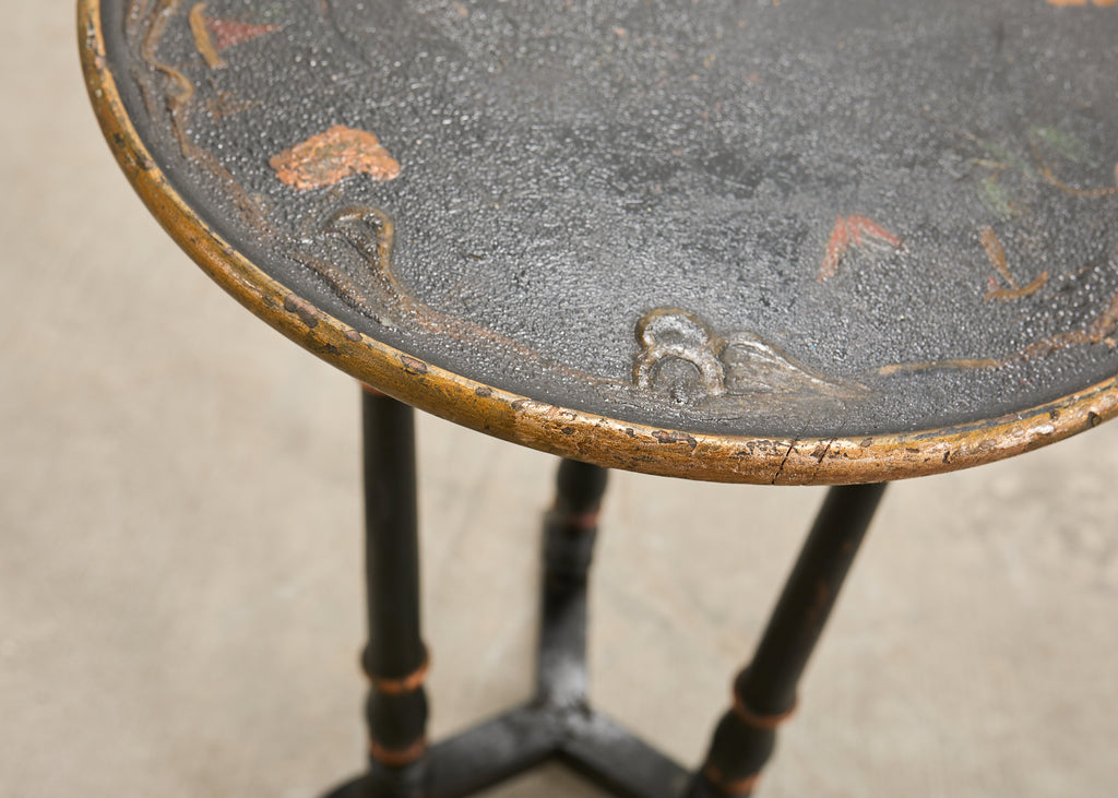 20th C. English Chinoiserie Ebonized Gilt Tripod Drinks Table