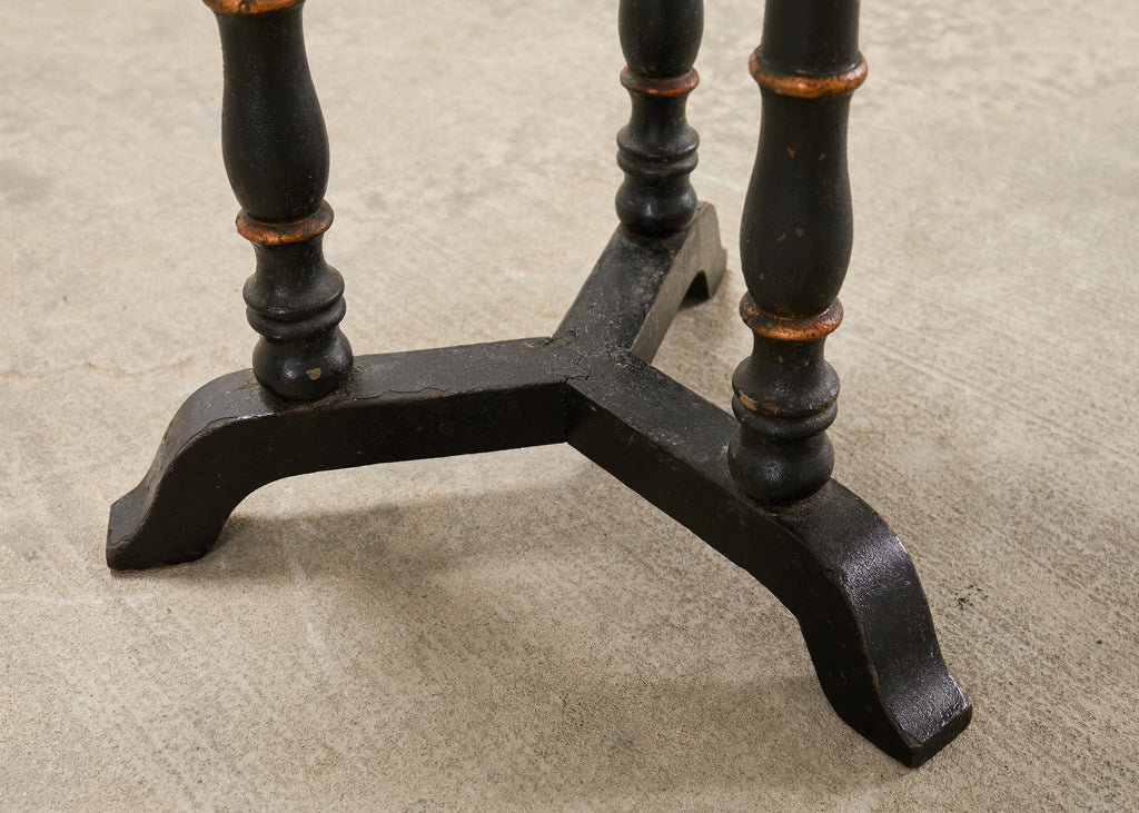 20th C. English Chinoiserie Ebonized Gilt Tripod Drinks Table