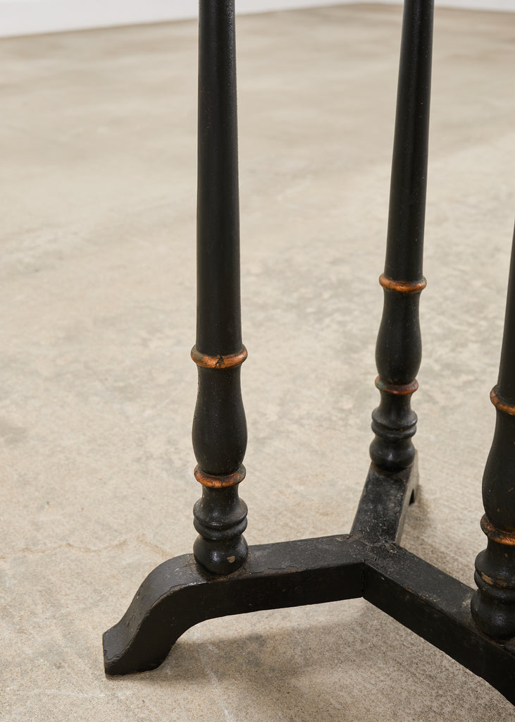 20th C. English Chinoiserie Ebonized Gilt Tripod Drinks Table