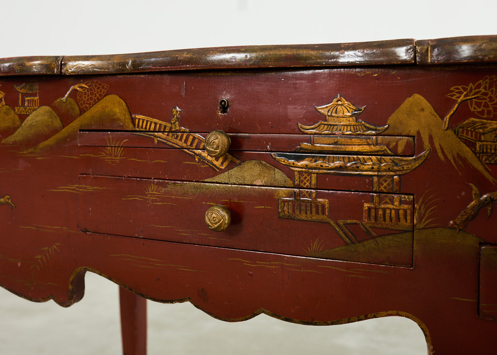 English Chinoiserie Decorated Queen Anne Vanity Dressing Table