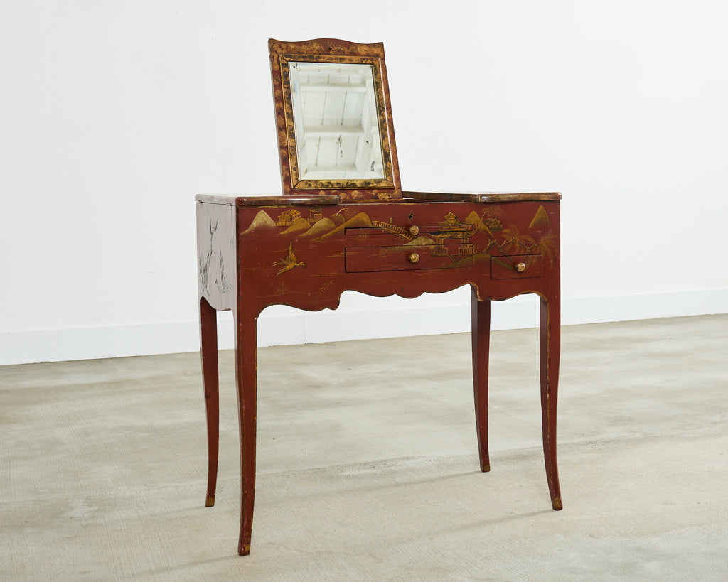 English Chinoiserie Decorated Queen Anne Vanity Dressing Table