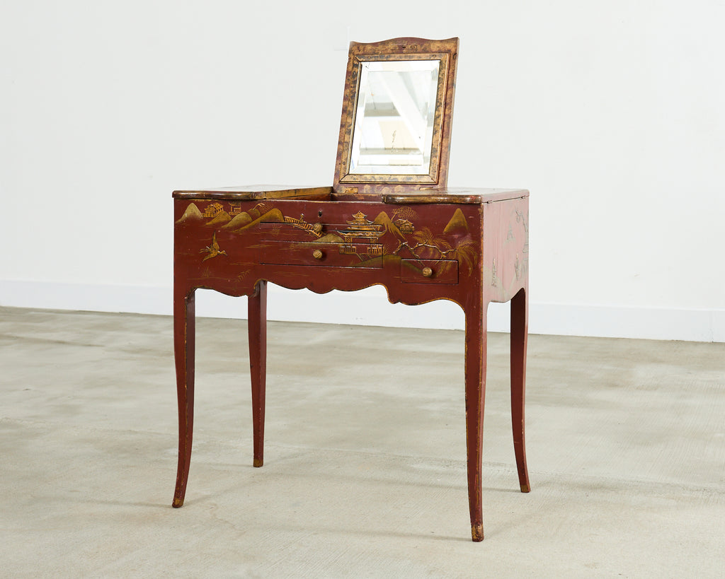 English Chinoiserie Decorated Queen Anne Vanity Dressing Table