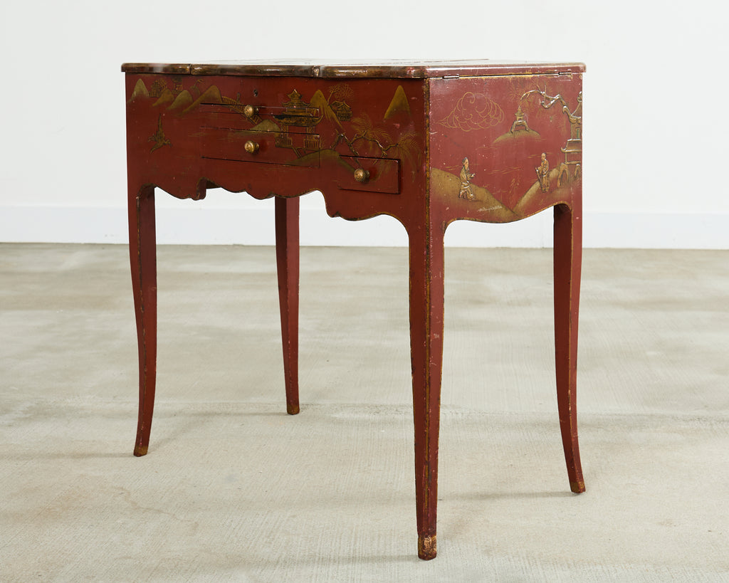 English Chinoiserie Decorated Queen Anne Vanity Dressing Table
