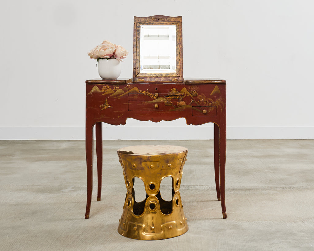English Chinoiserie Decorated Queen Anne Vanity Dressing Table