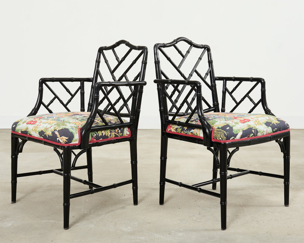Set of Ten Chinese Chippendale Lacquered Faux Bamboo Dining Chairs