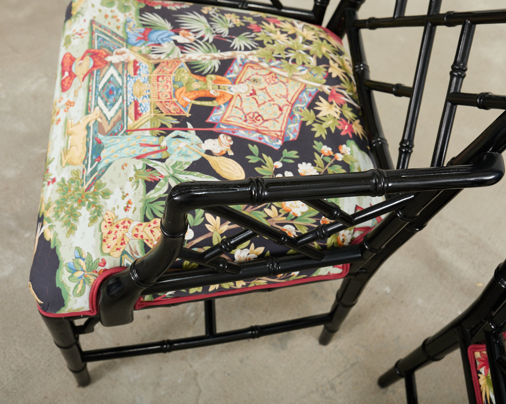 Set of Ten Chinese Chippendale Lacquered Faux Bamboo Dining Chairs