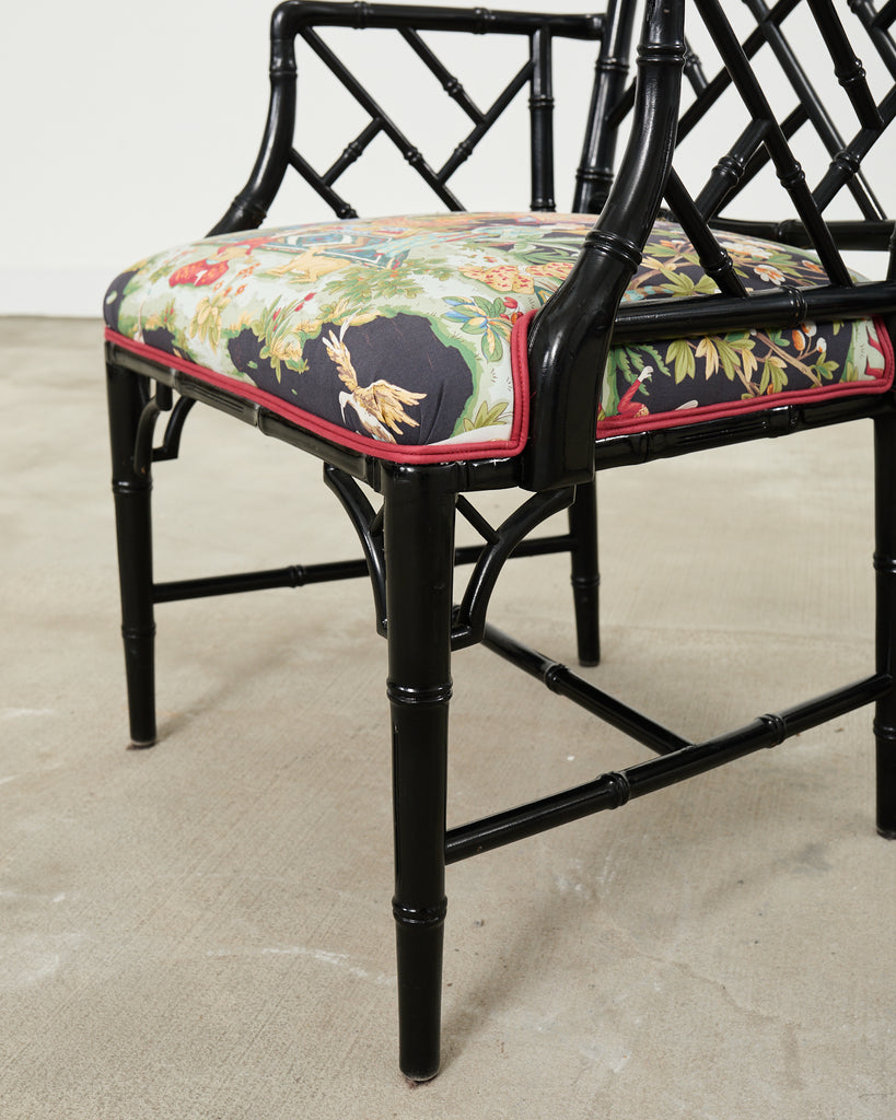 Set of Ten Chinese Chippendale Lacquered Faux Bamboo Dining Chairs