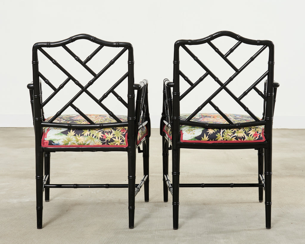 Set of Ten Chinese Chippendale Lacquered Faux Bamboo Dining Chairs