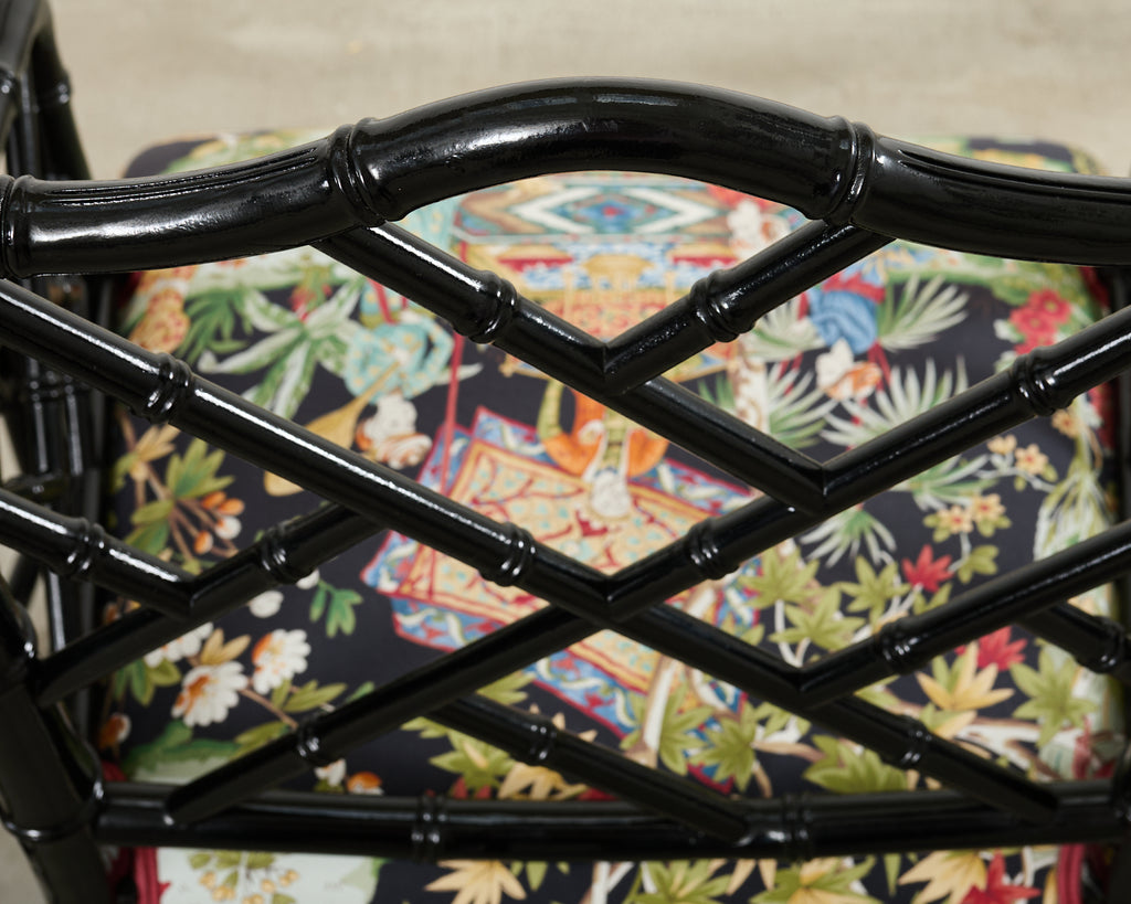 Set of Ten Chinese Chippendale Lacquered Faux Bamboo Dining Chairs