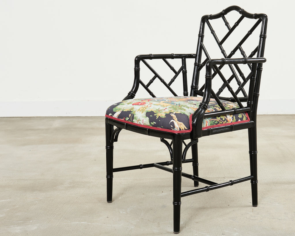 Set of Ten Chinese Chippendale Lacquered Faux Bamboo Dining Chairs