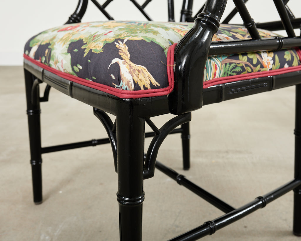 Set of Ten Chinese Chippendale Lacquered Faux Bamboo Dining Chairs