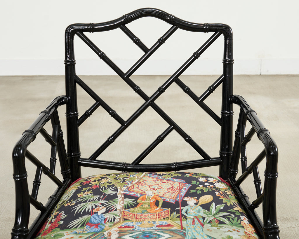 Set of Ten Chinese Chippendale Lacquered Faux Bamboo Dining Chairs