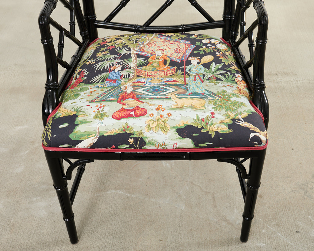 Set of Ten Chinese Chippendale Lacquered Faux Bamboo Dining Chairs