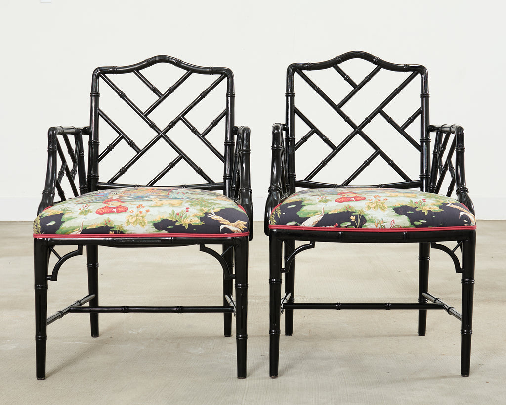 Set of Ten Chinese Chippendale Lacquered Faux Bamboo Dining Chairs