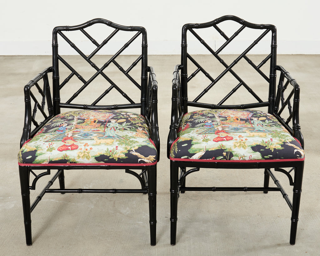 Set of Ten Chinese Chippendale Lacquered Faux Bamboo Dining Chairs