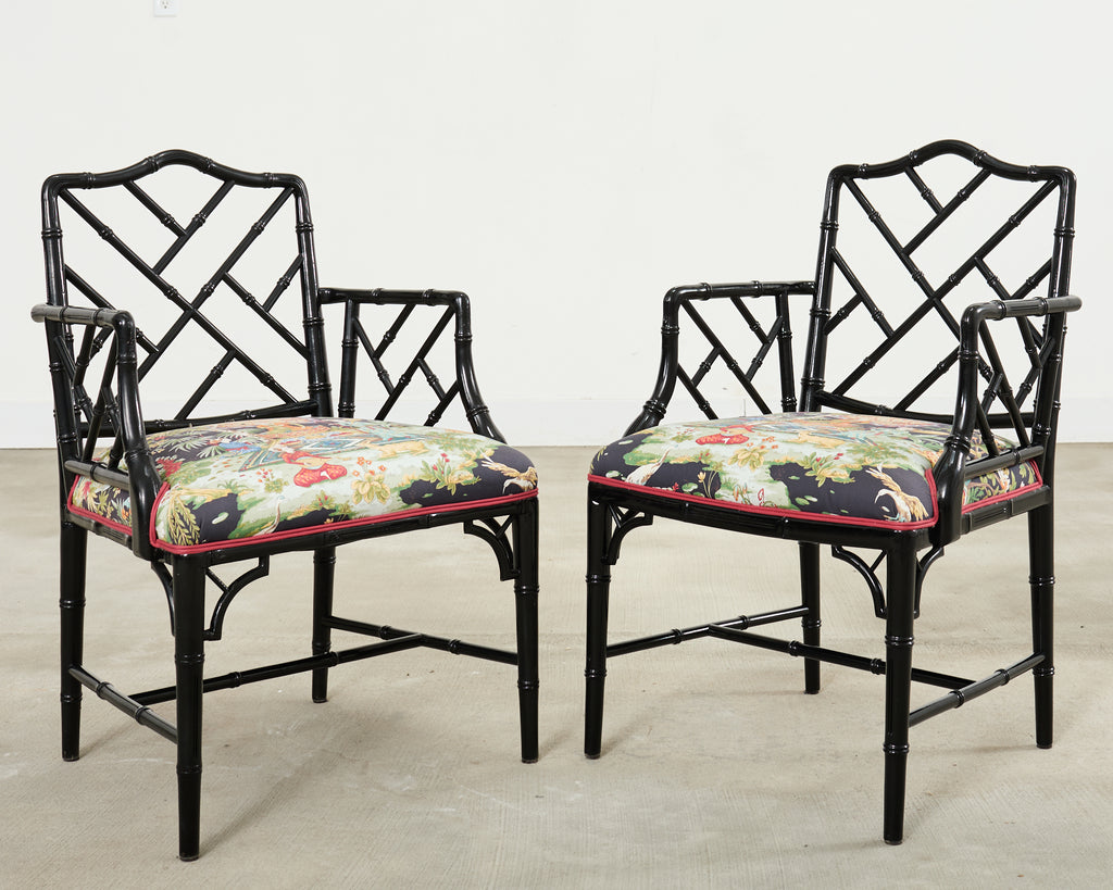 Set of Ten Chinese Chippendale Lacquered Faux Bamboo Dining Chairs