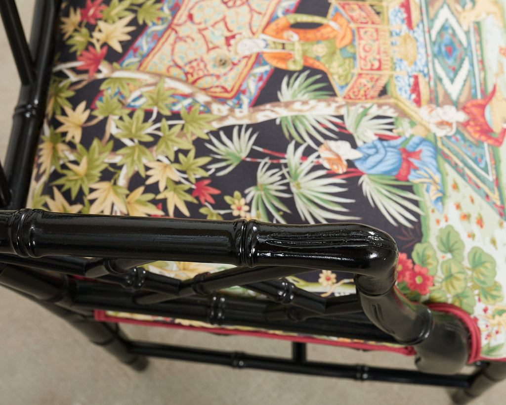 Set of Ten Chinese Chippendale Lacquered Faux Bamboo Dining Chairs