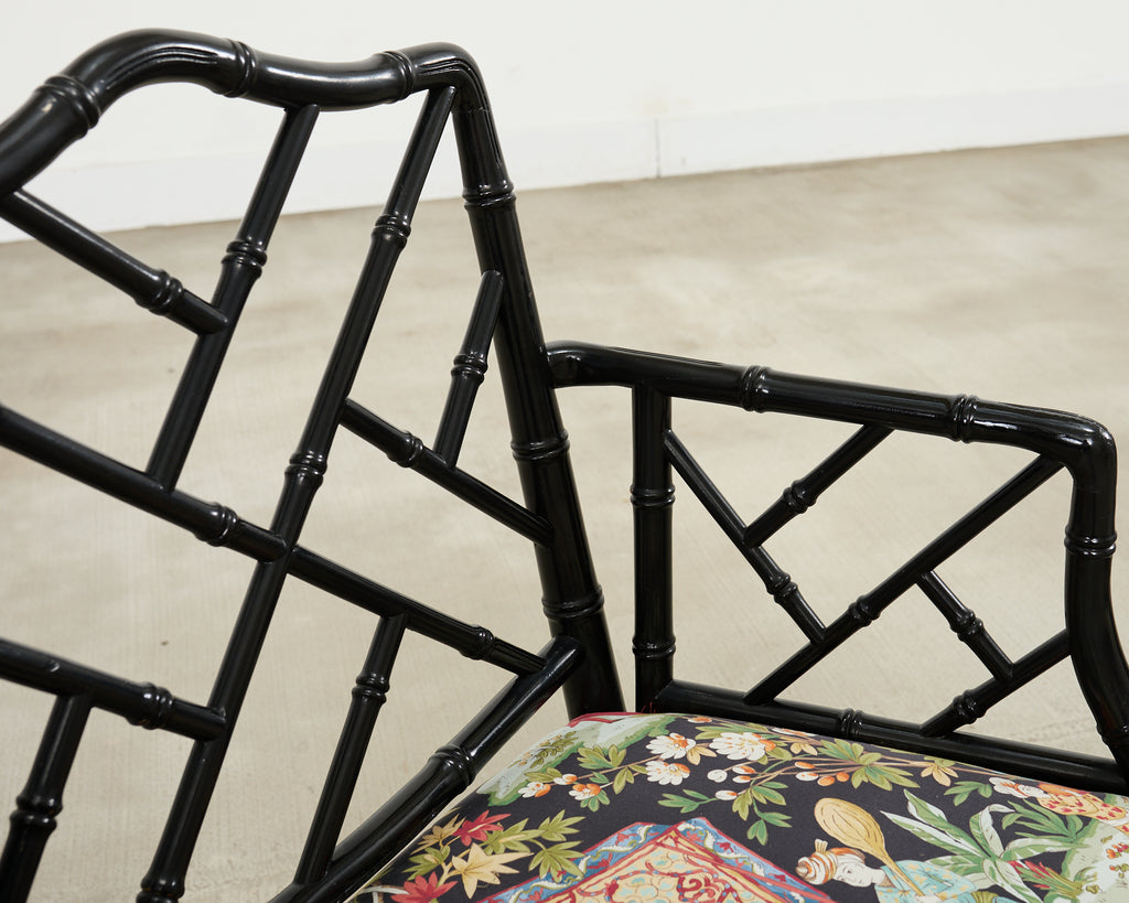 Set of Ten Chinese Chippendale Lacquered Faux Bamboo Dining Chairs