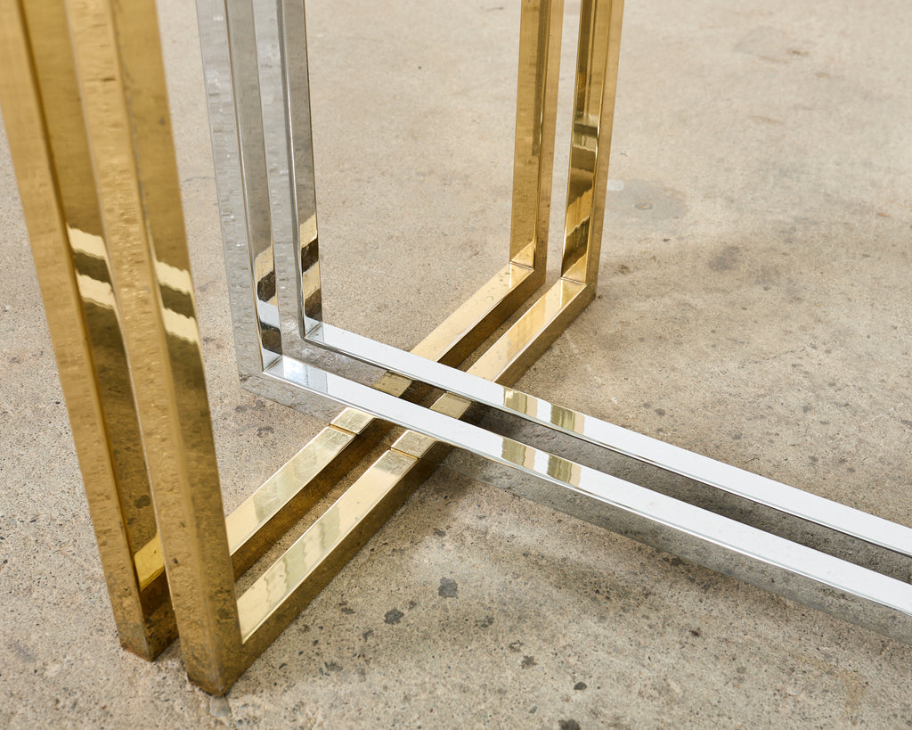 Romeo Rega Style Italian Brass Chrome Dining Trestle Table