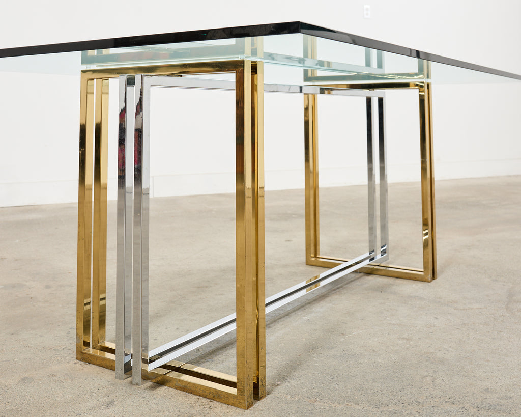 Romeo Rega Style Italian Brass Chrome Dining Trestle Table