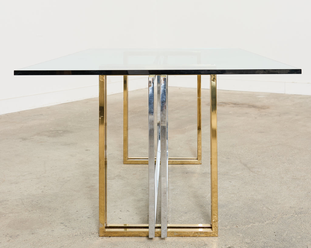 Romeo Rega Style Italian Brass Chrome Dining Trestle Table