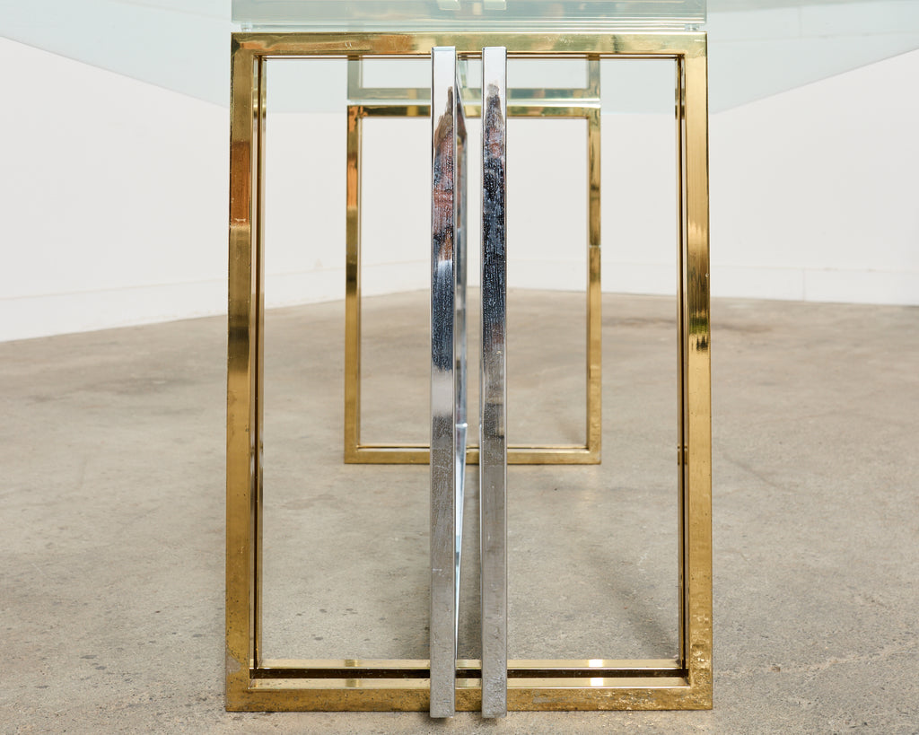 Romeo Rega Style Italian Brass Chrome Dining Trestle Table