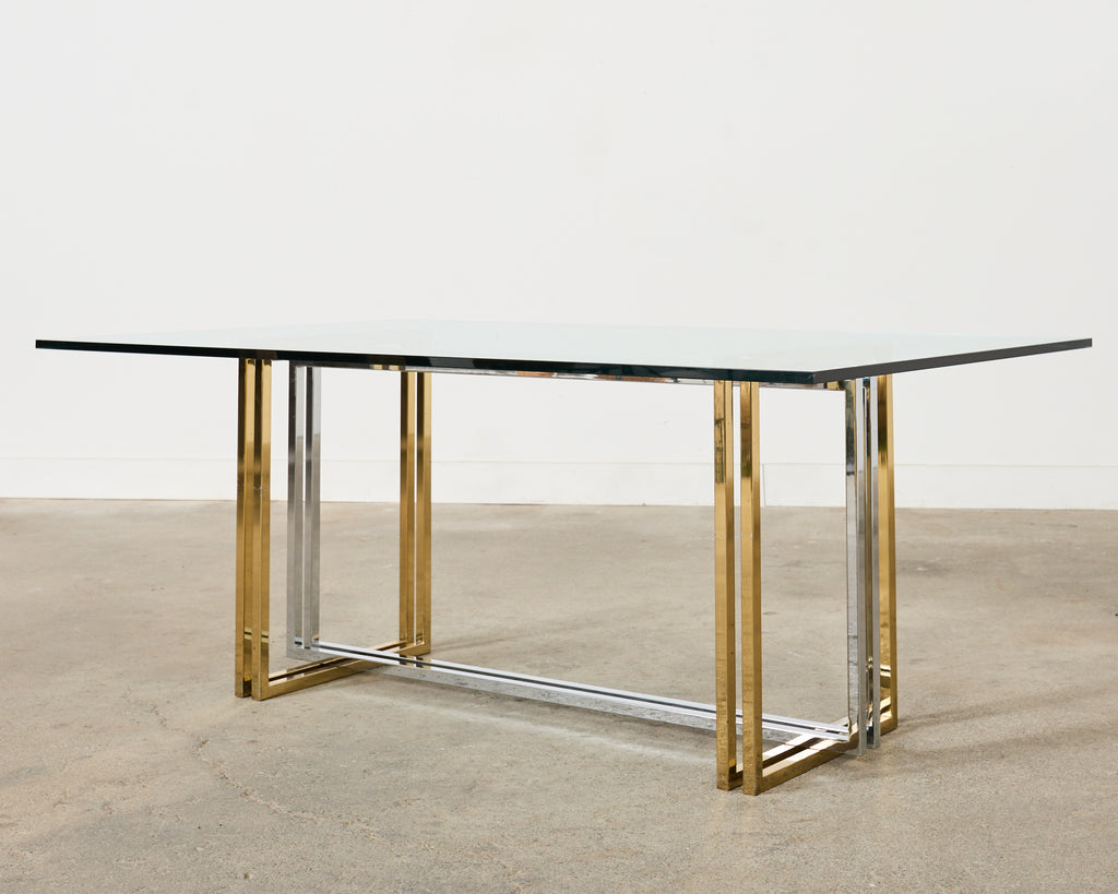 Romeo Rega Style Italian Brass Chrome Dining Trestle Table