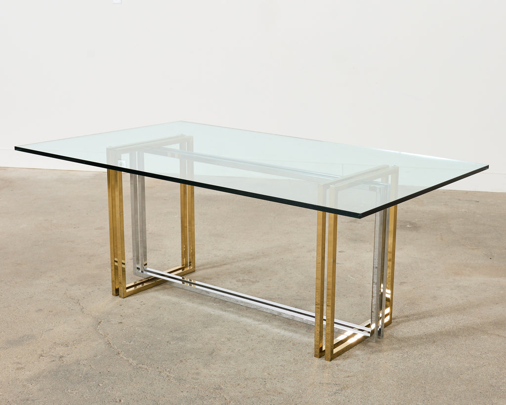 Romeo Rega Style Italian Brass Chrome Dining Trestle Table
