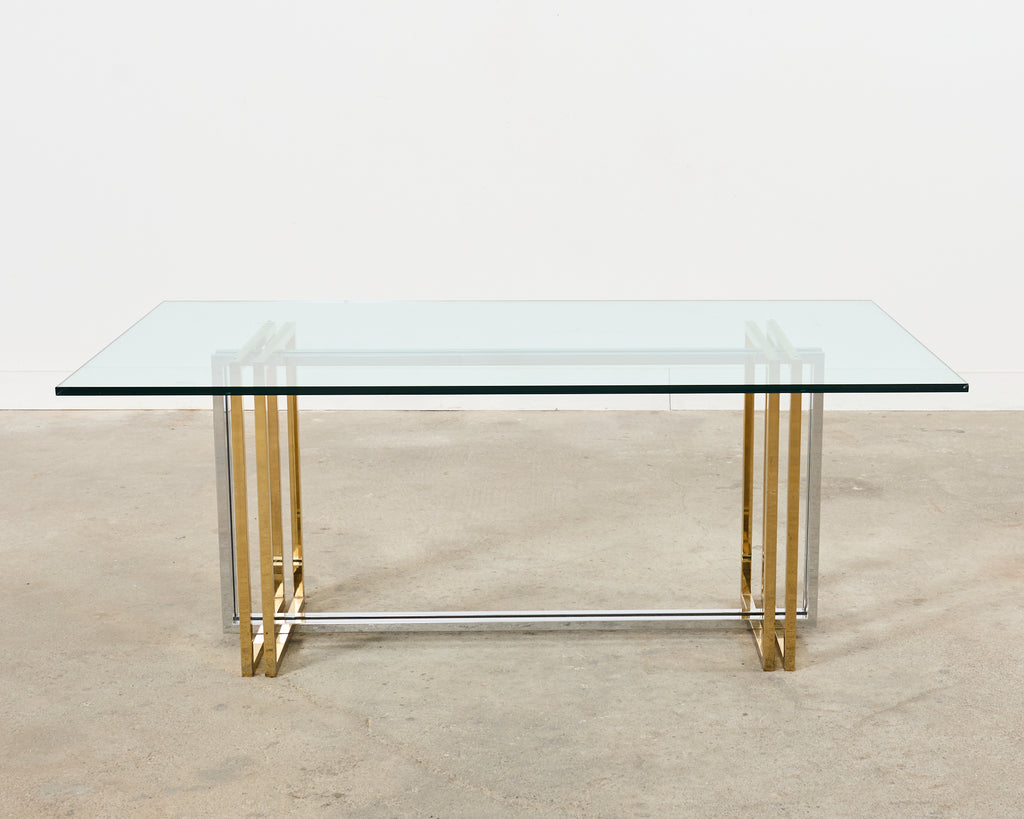 Romeo Rega Style Italian Brass Chrome Dining Trestle Table