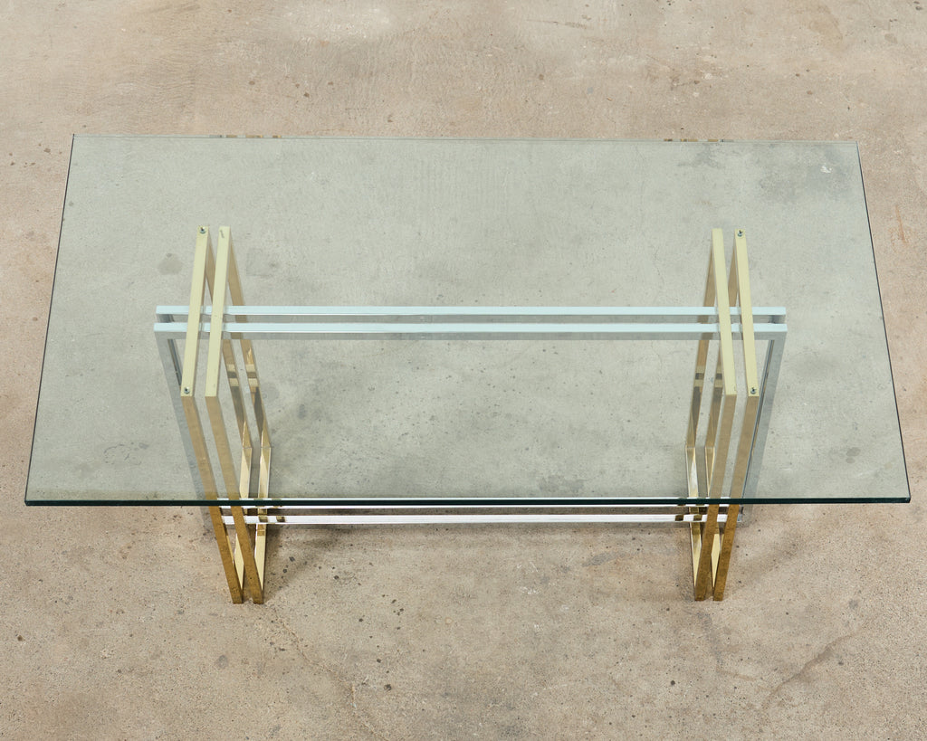 Romeo Rega Style Italian Brass Chrome Dining Trestle Table