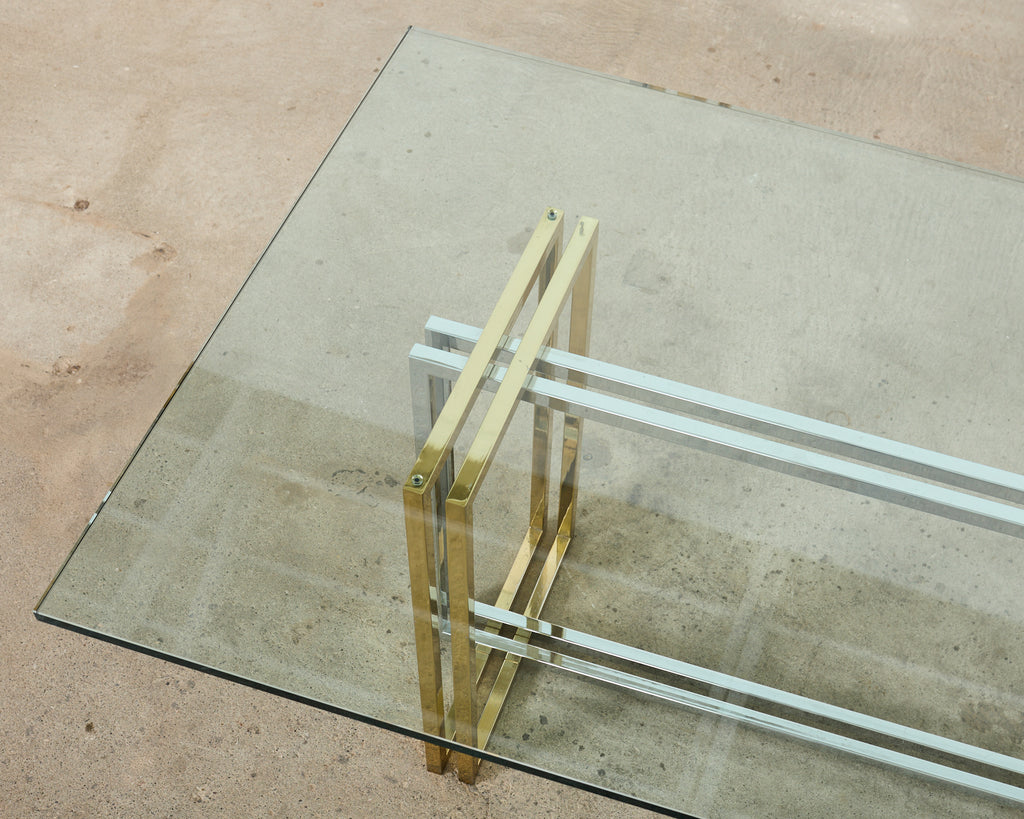 Romeo Rega Style Italian Brass Chrome Dining Trestle Table