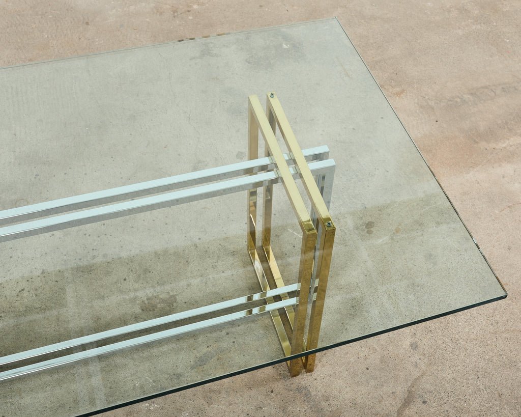 Romeo Rega Style Italian Brass Chrome Dining Trestle Table