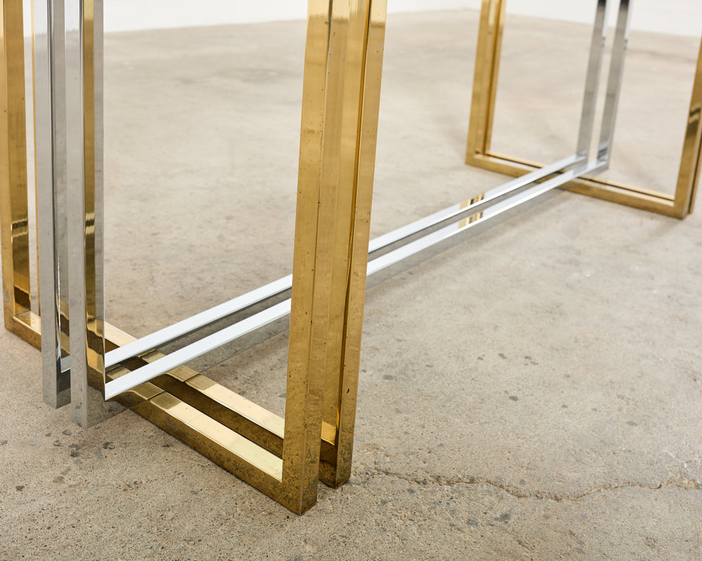 Romeo Rega Style Italian Brass Chrome Dining Trestle Table