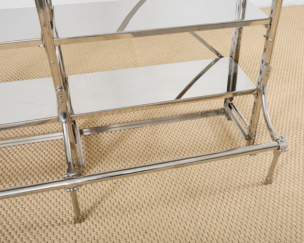 Industrial Style Polished Steel Library Etagere Bookcase with Step