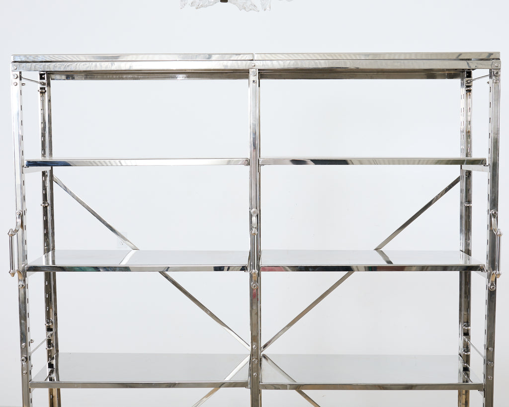 Industrial Style Polished Steel Library Etagere Bookcase with Step