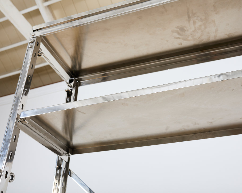 Industrial Style Polished Steel Library Etagere Bookcase with Step