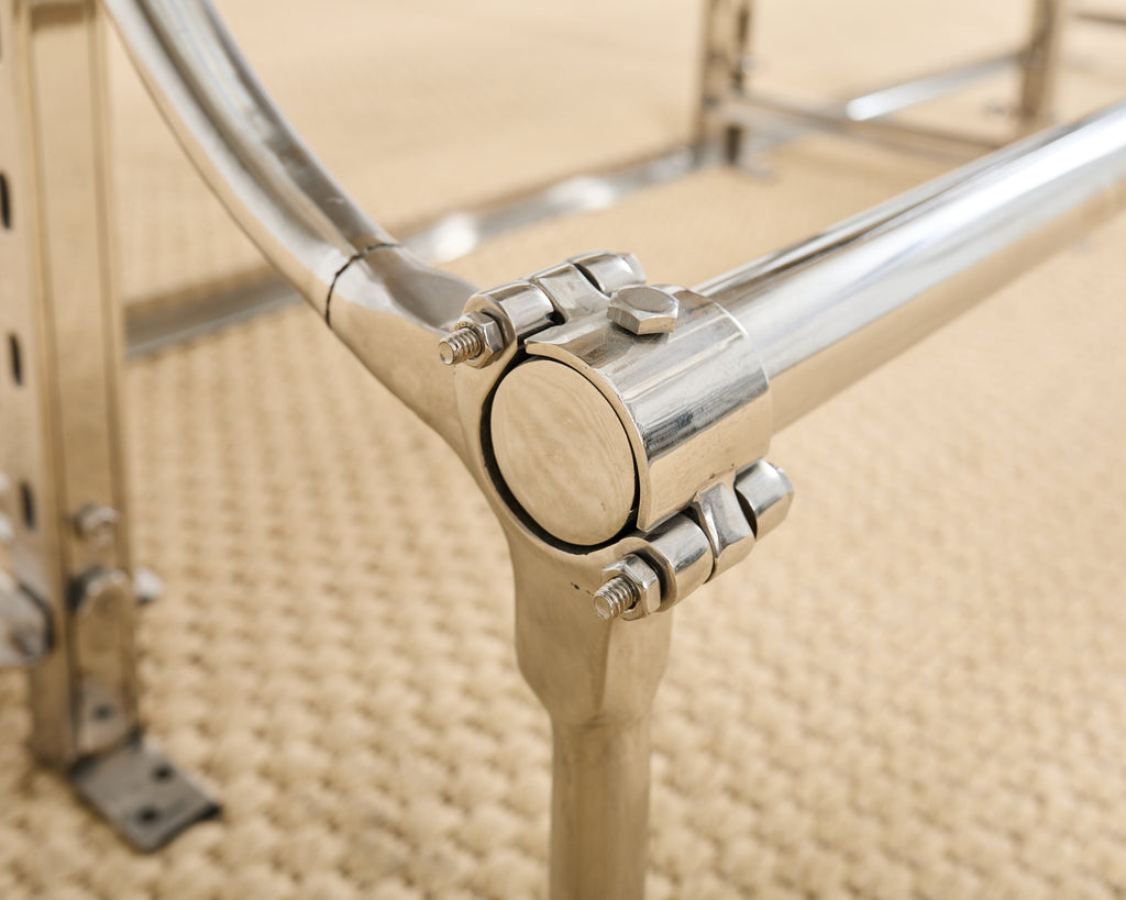 Industrial Style Polished Steel Library Etagere Bookcase with Step