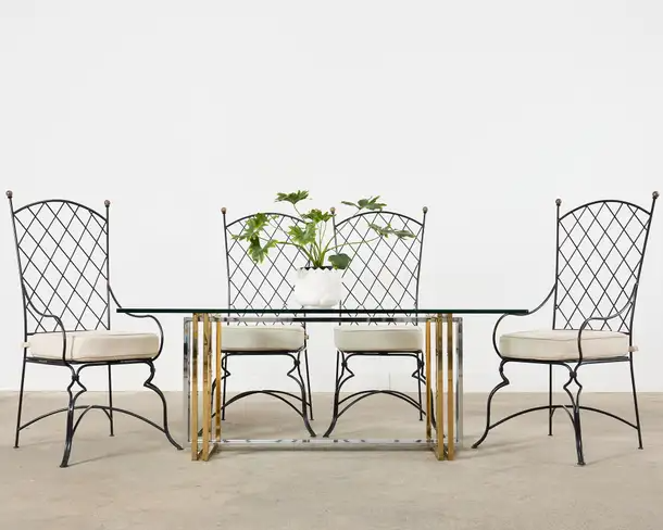 Romeo Rega Style Italian Brass Chrome Dining Trestle Table