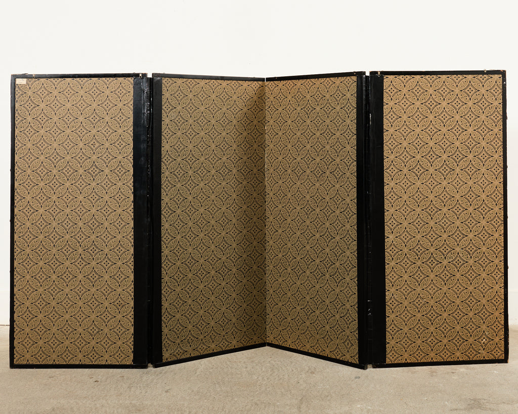 Japanese Edo Four Panel Screen Flowering White Chrysanthemums