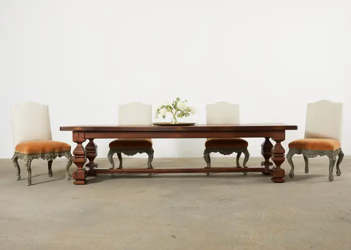 Set of Four Italian Baroque Style Dining Chairs with Mohair