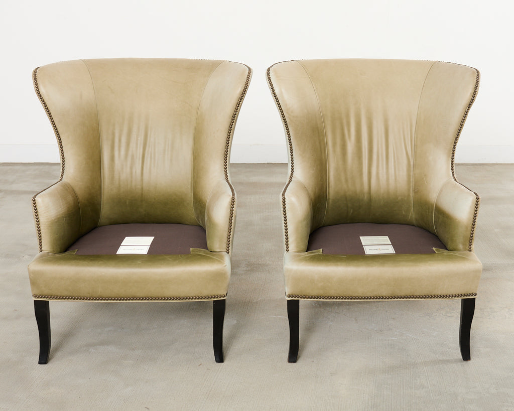 Pair of Midcentury Style Leather Butterfly Wingback Chairs