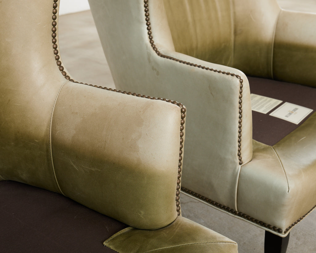 Pair of Midcentury Style Leather Butterfly Wingback Chairs