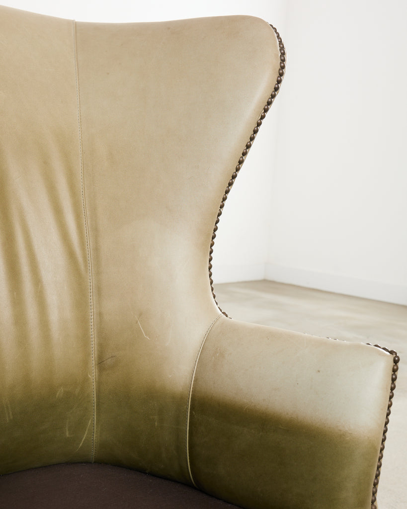 Pair of Midcentury Style Leather Butterfly Wingback Chairs