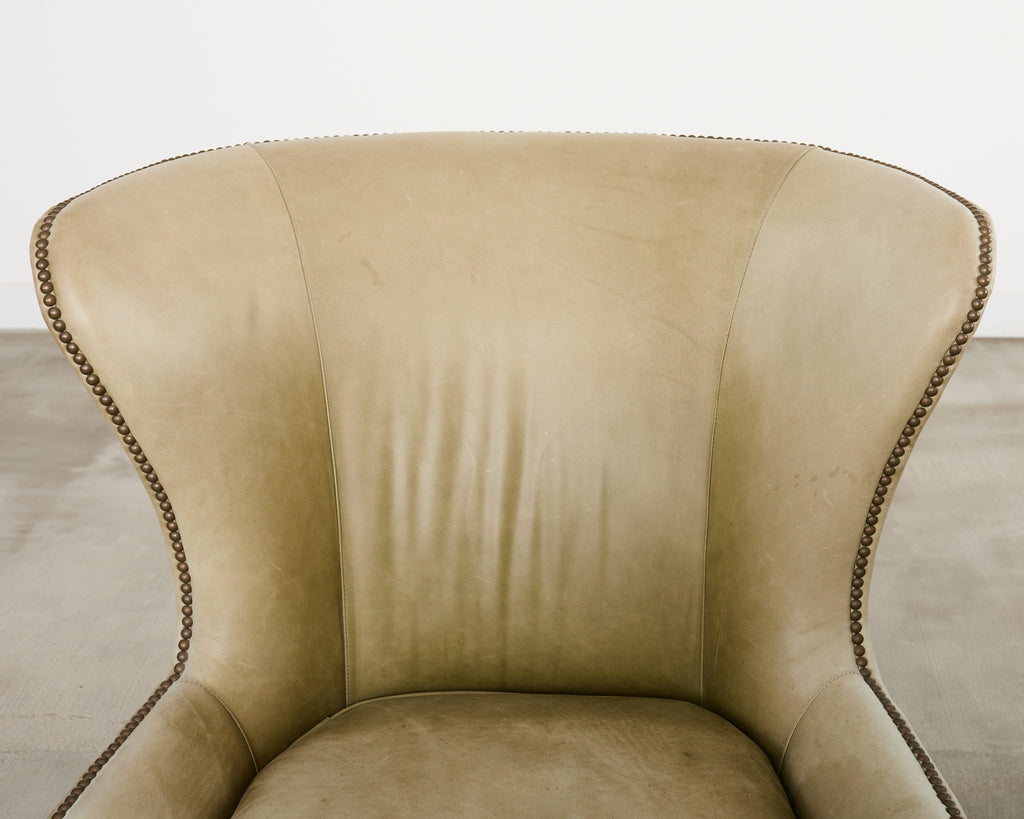 Pair of Midcentury Style Leather Butterfly Wingback Chairs