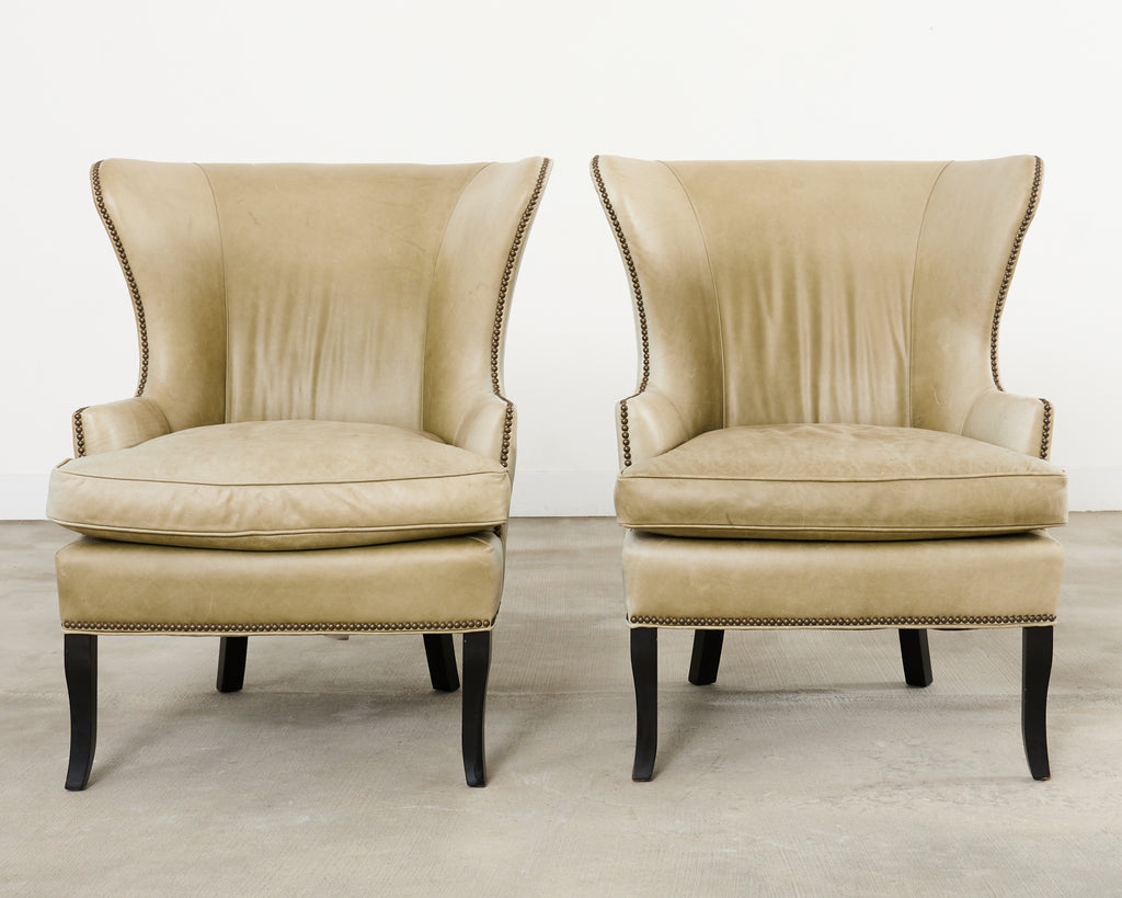 Pair of Midcentury Style Leather Butterfly Wingback Chairs