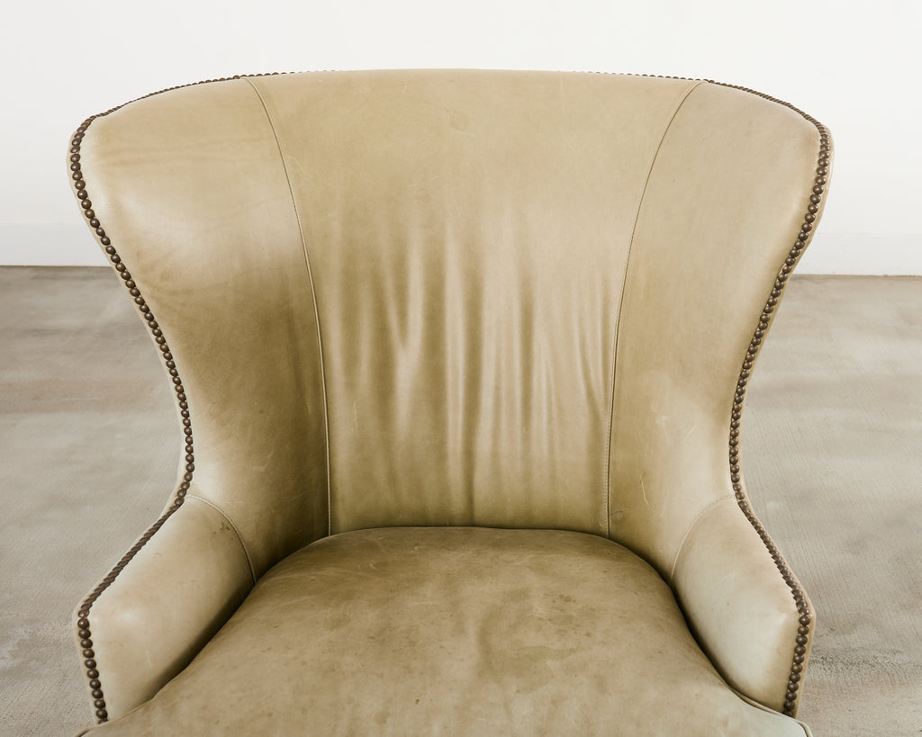 Pair of Midcentury Style Leather Butterfly Wingback Chairs