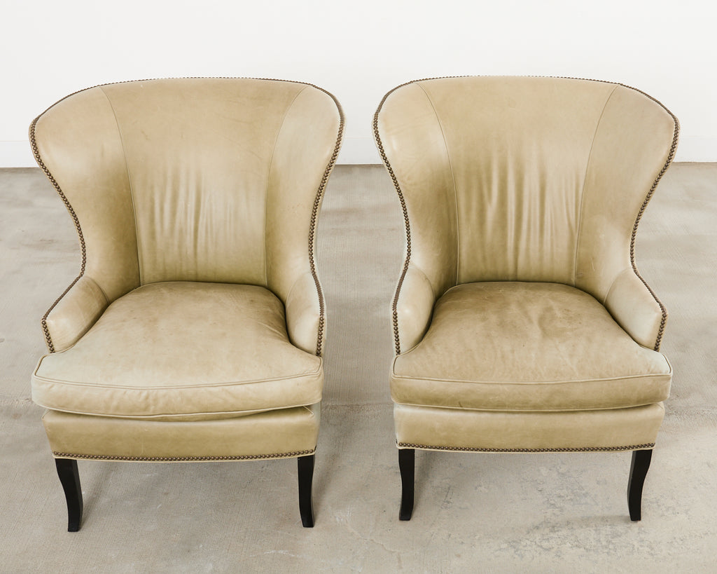 Pair of Midcentury Style Leather Butterfly Wingback Chairs