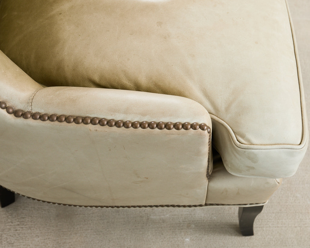 Pair of Midcentury Style Leather Butterfly Wingback Chairs