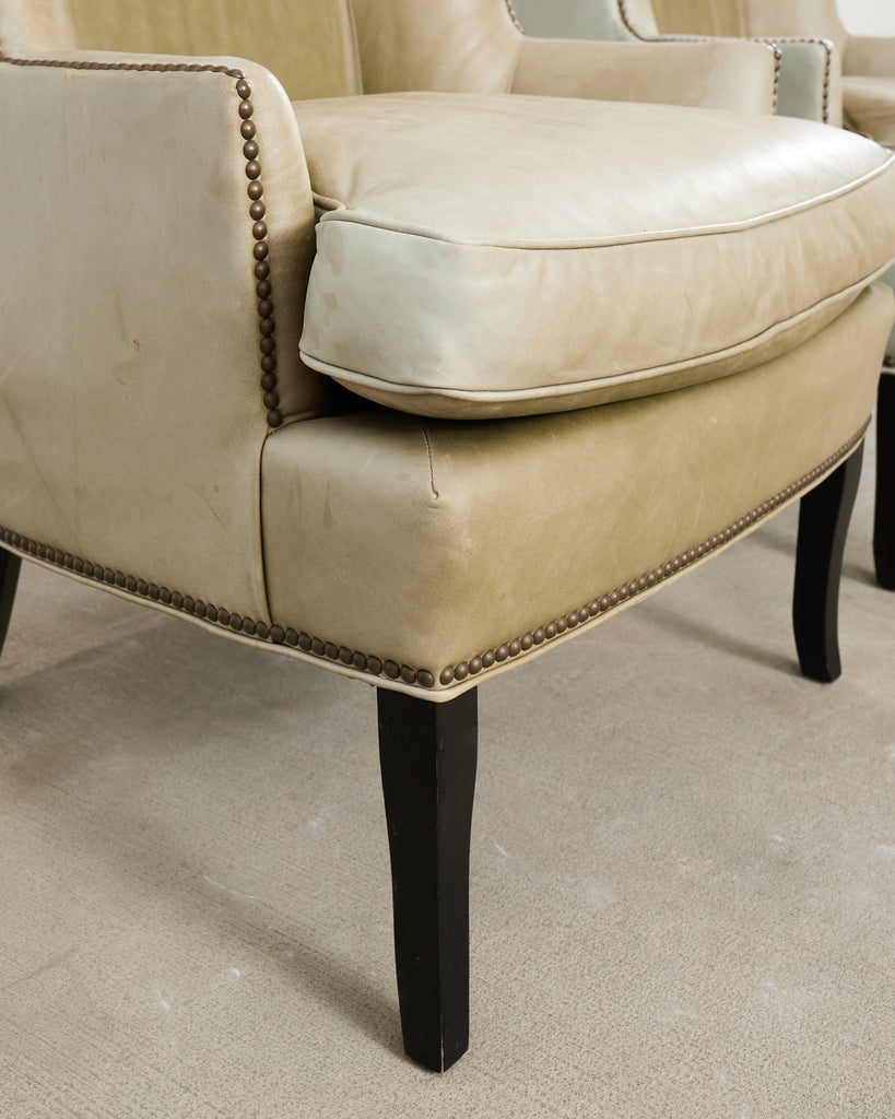 Pair of Midcentury Style Leather Butterfly Wingback Chairs