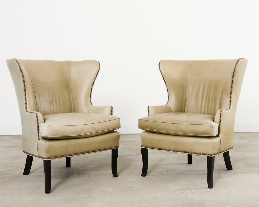 Pair of Midcentury Style Leather Butterfly Wingback Chairs